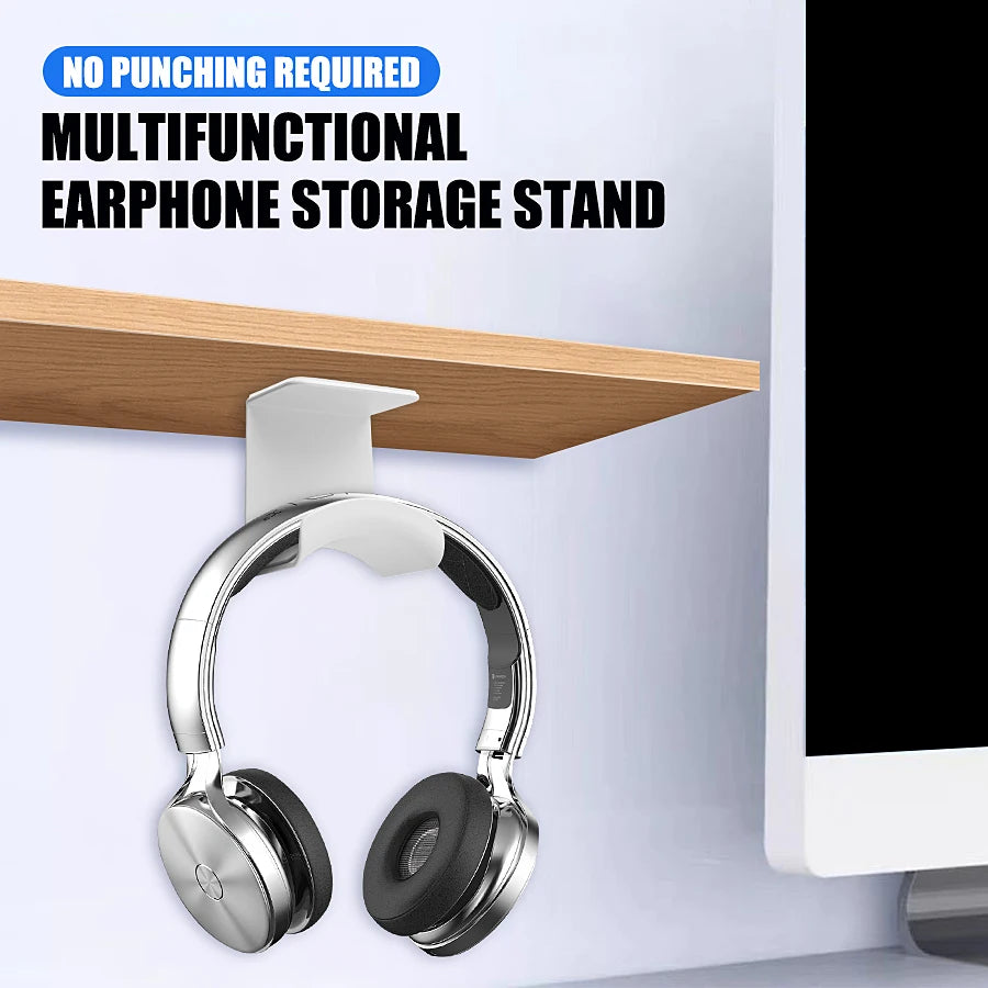 Universal Headphone Stand Adhesive Plastic Wall Mount Hanger Under Desk Headset Rack Holder Support for Gaming Earphone Bracket,