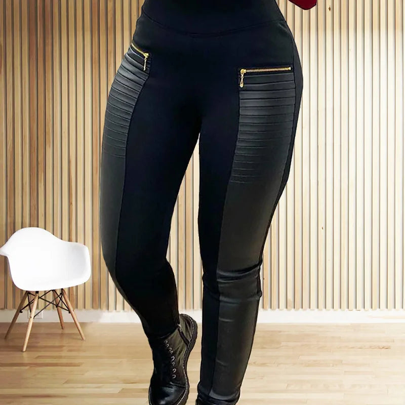 Pantalon Femme Women's Black Spliced trousers Women's Slim Sexy Casual Pants Roupas De Inverno Feminina Mulher Pantaloni Donna