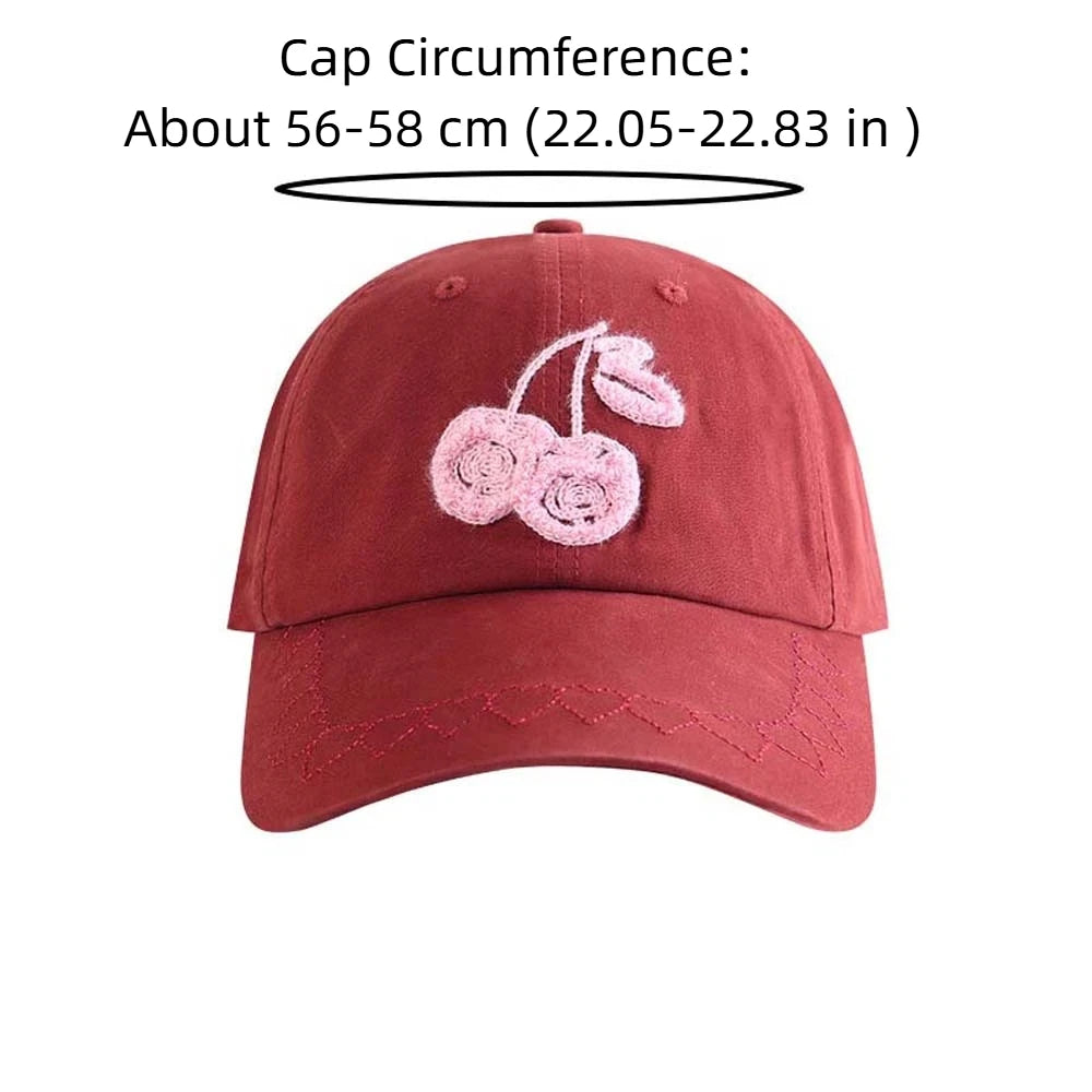 Casual Adjustable Cherry Baseball Cap Korean Style Sunscreen Embroidered Peaked Hat Hip-hop Versatile Sunshade Casquette Women